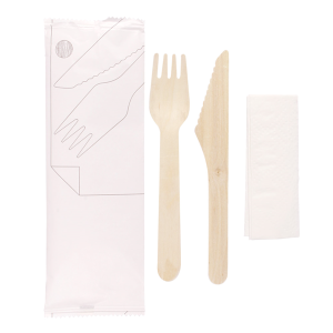 Fork, knife and napkin set in bag